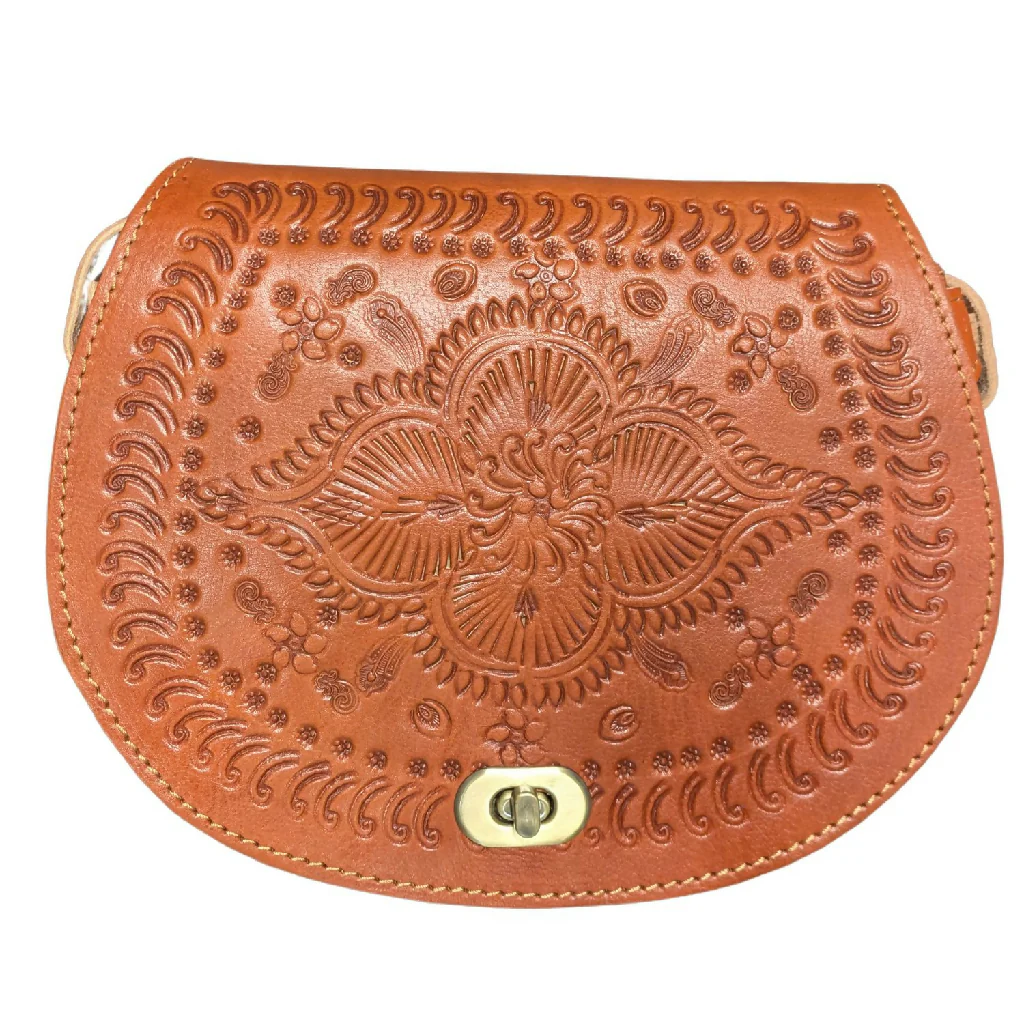 The Temara Embossed Saddle Bag in Light Brown - Image 3