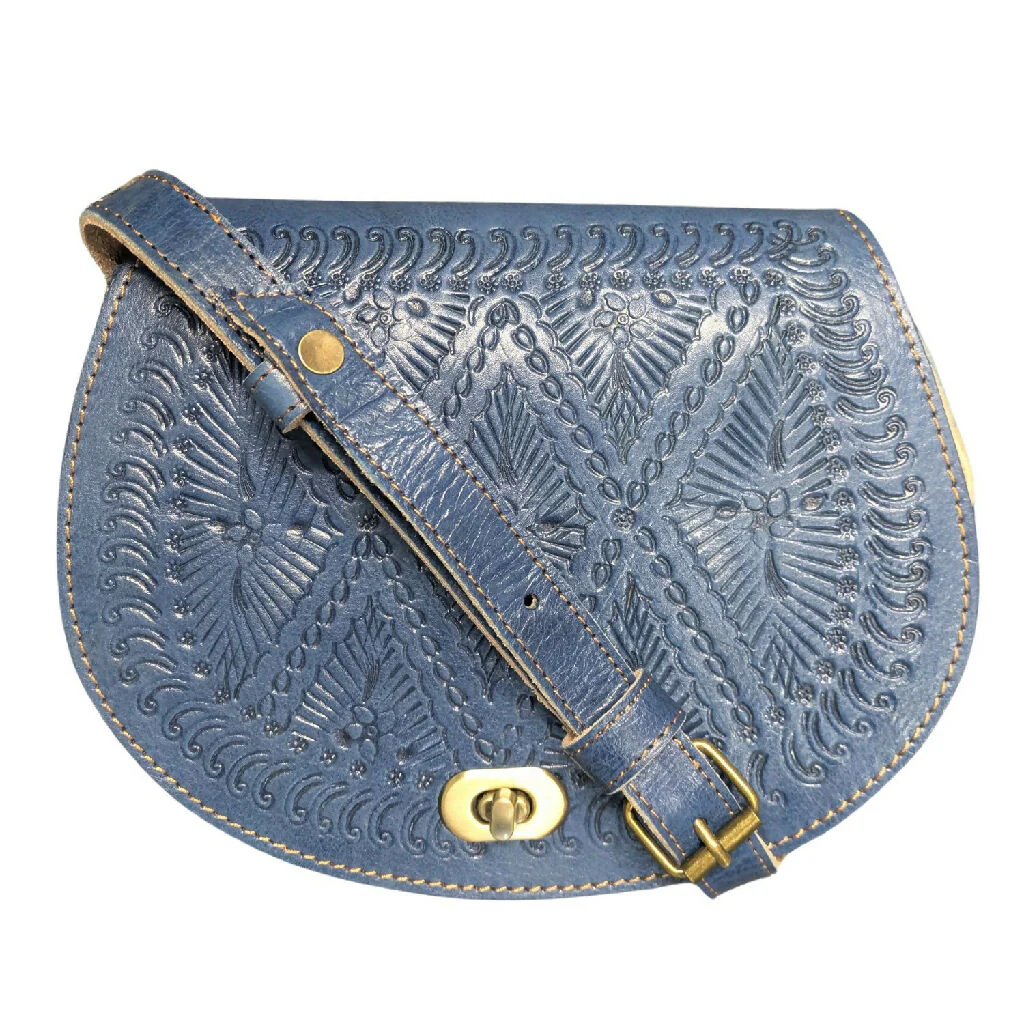 The Temara Embossed Saddle Bag in Navy Blue - Image 2