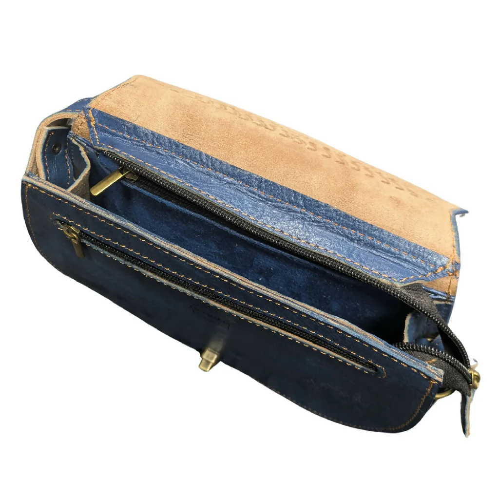 The Temara Embossed Saddle Bag in Navy Blue - Image 3