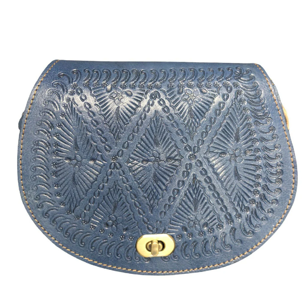 The Temara Embossed Saddle Bag in Navy Blue - Image 4