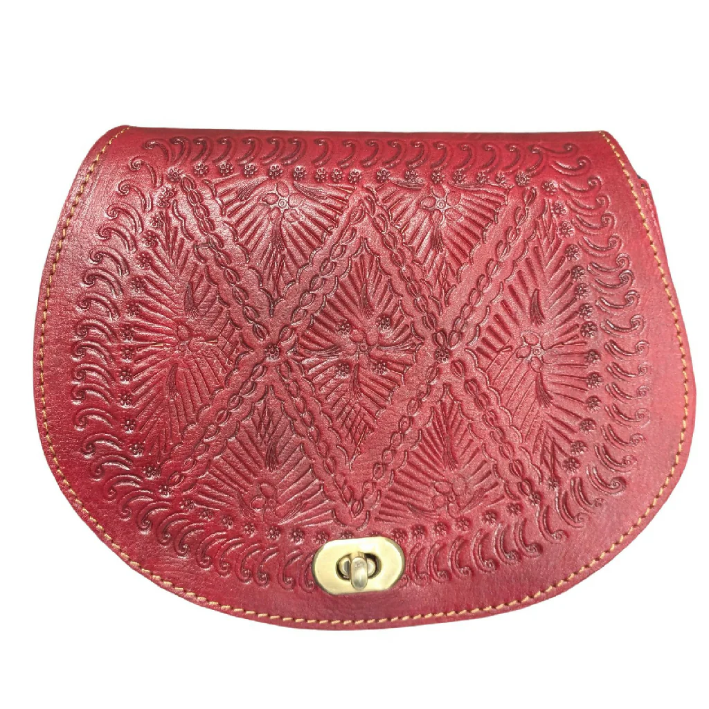 The Temara Embossed Saddle Bag in Red - Image 3