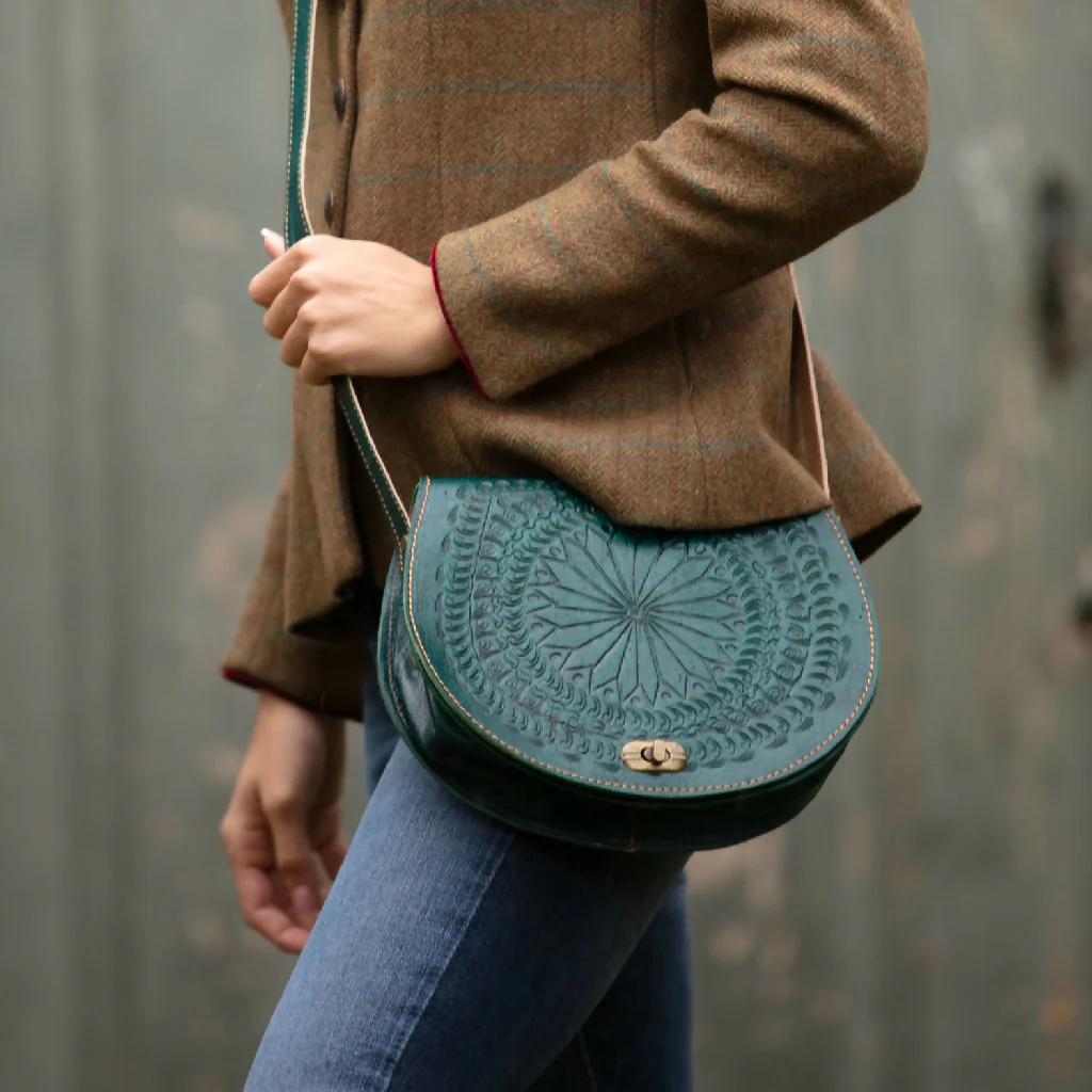 The Temara Embossed Saddle Bag in Teal