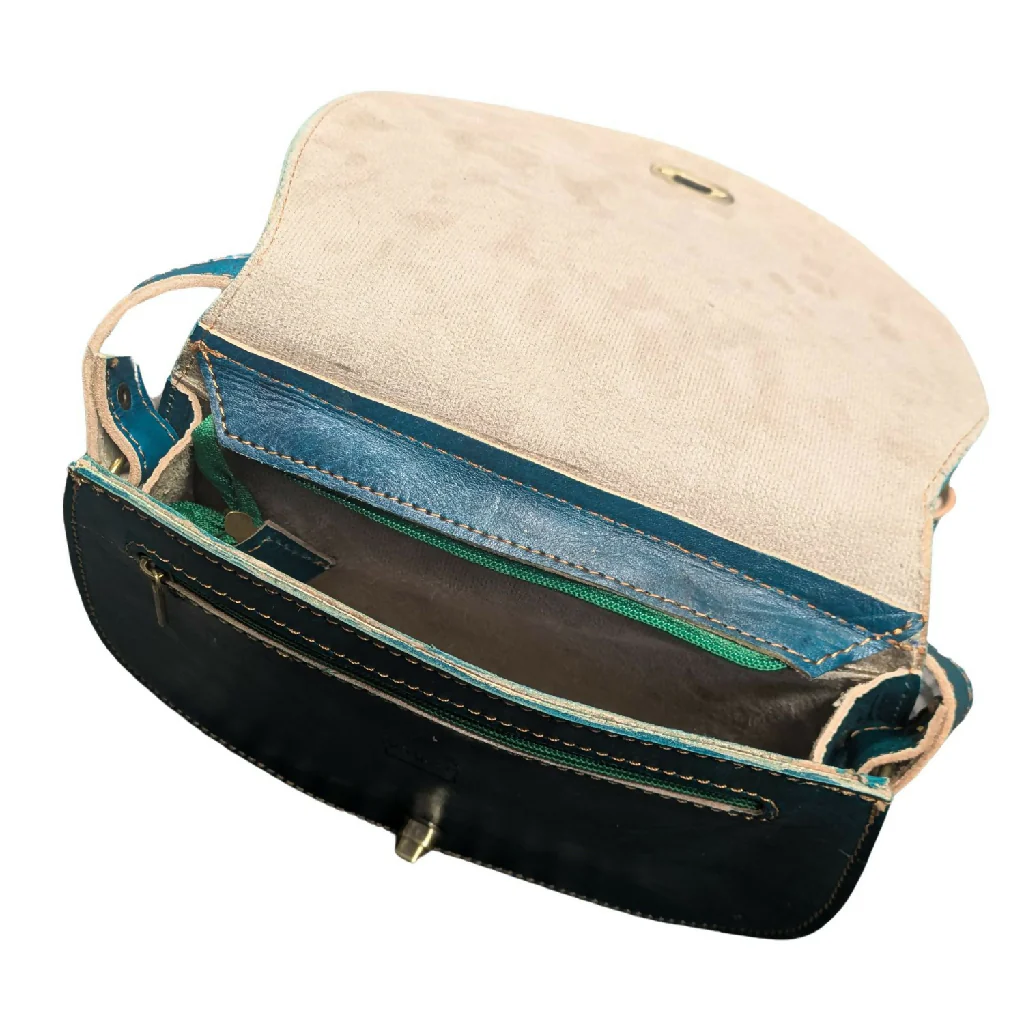 The Temara Embossed Saddle Bag in Teal - Image 2