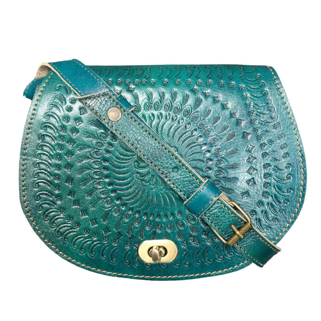 The Temara Embossed Saddle Bag in Teal - Image 3