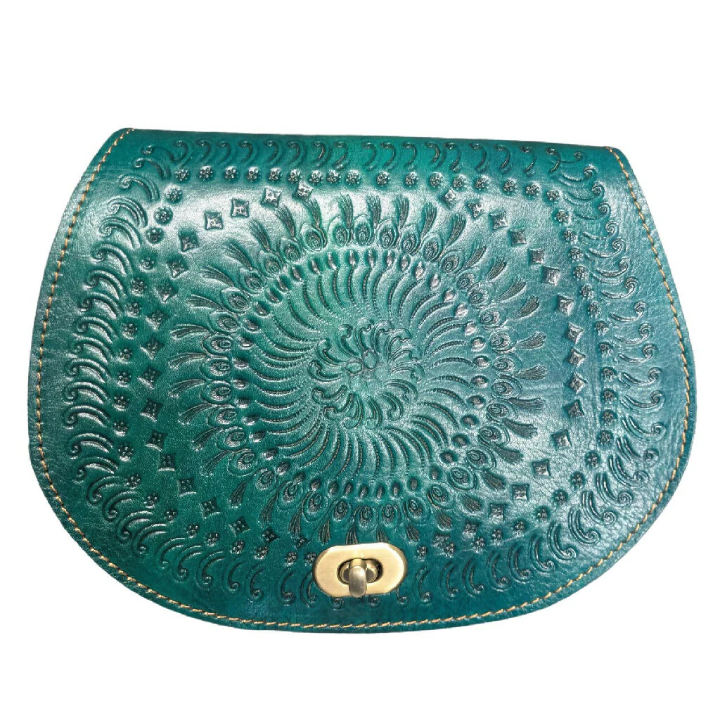 The Temara Embossed Saddle Bag in Teal - Image 4