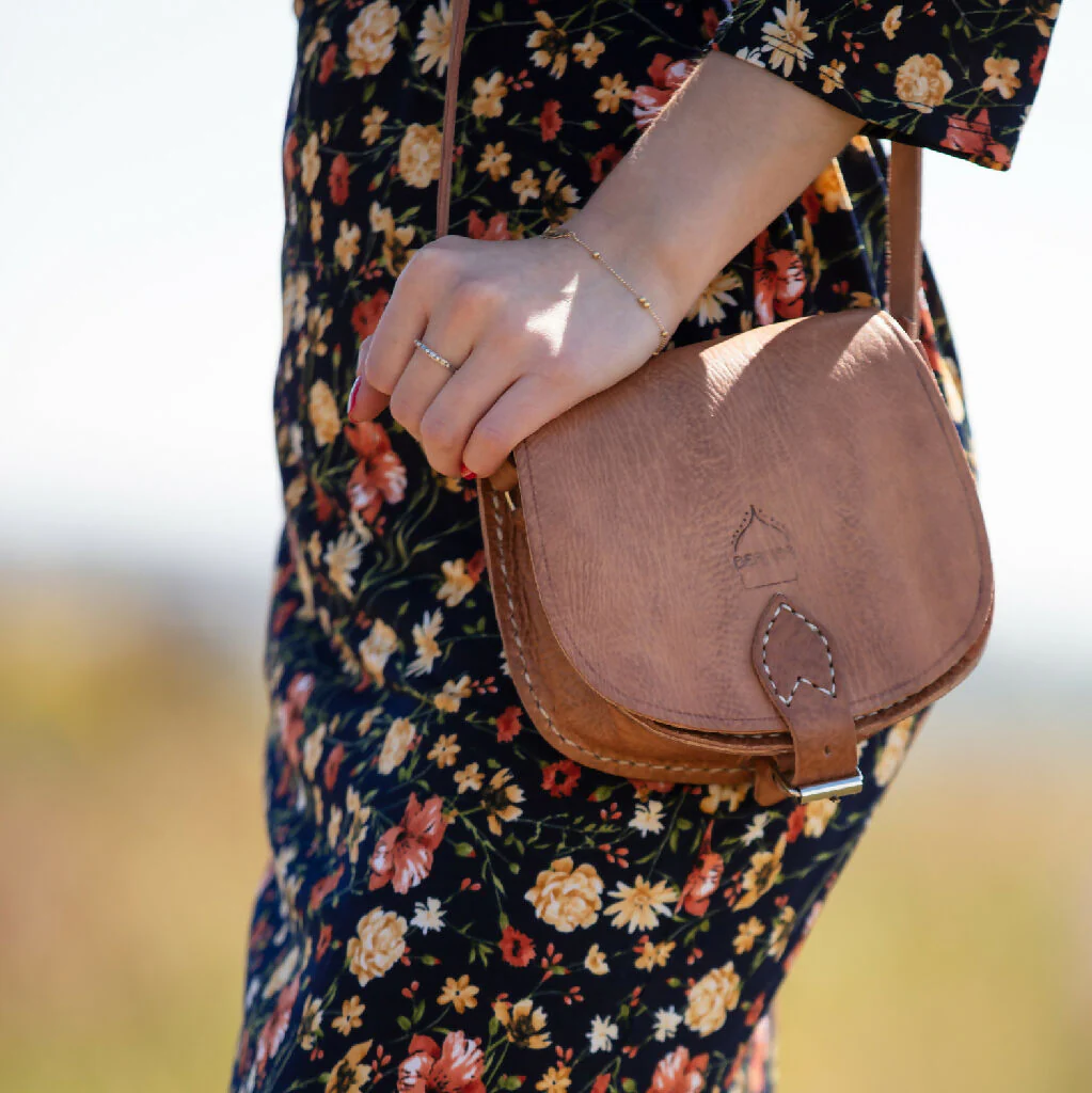 The Temara Small Half-Moon Saddle Bag in Tan