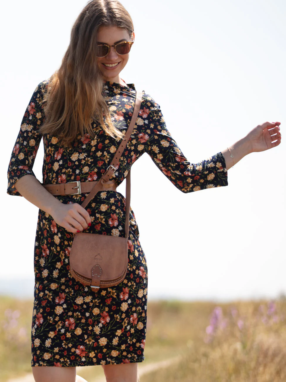 The Temara Small Half-Moon Saddle Bag in Tan - Image 3
