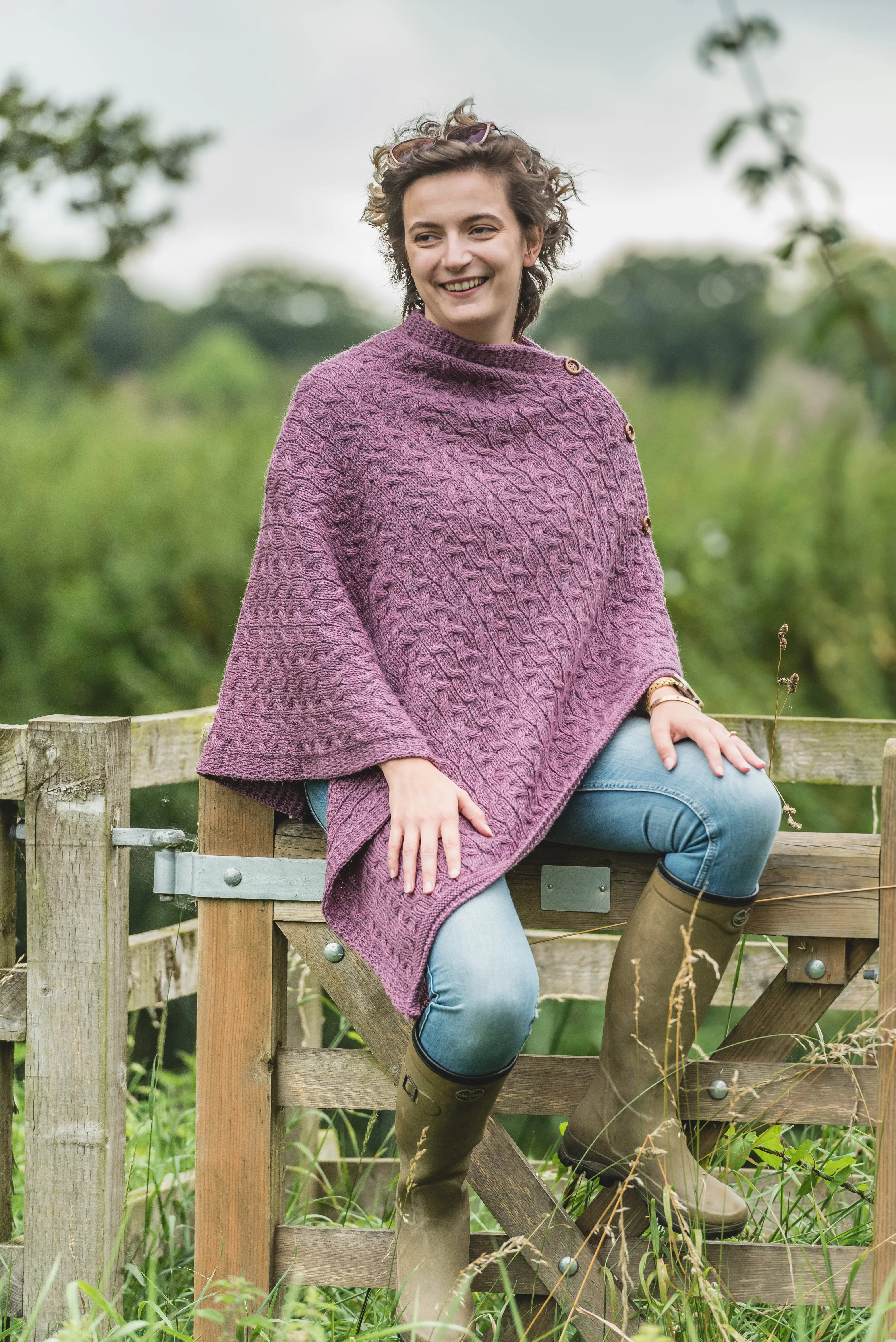 The Thorney - Two Way Knitted Poncho - Lupin - Image 2