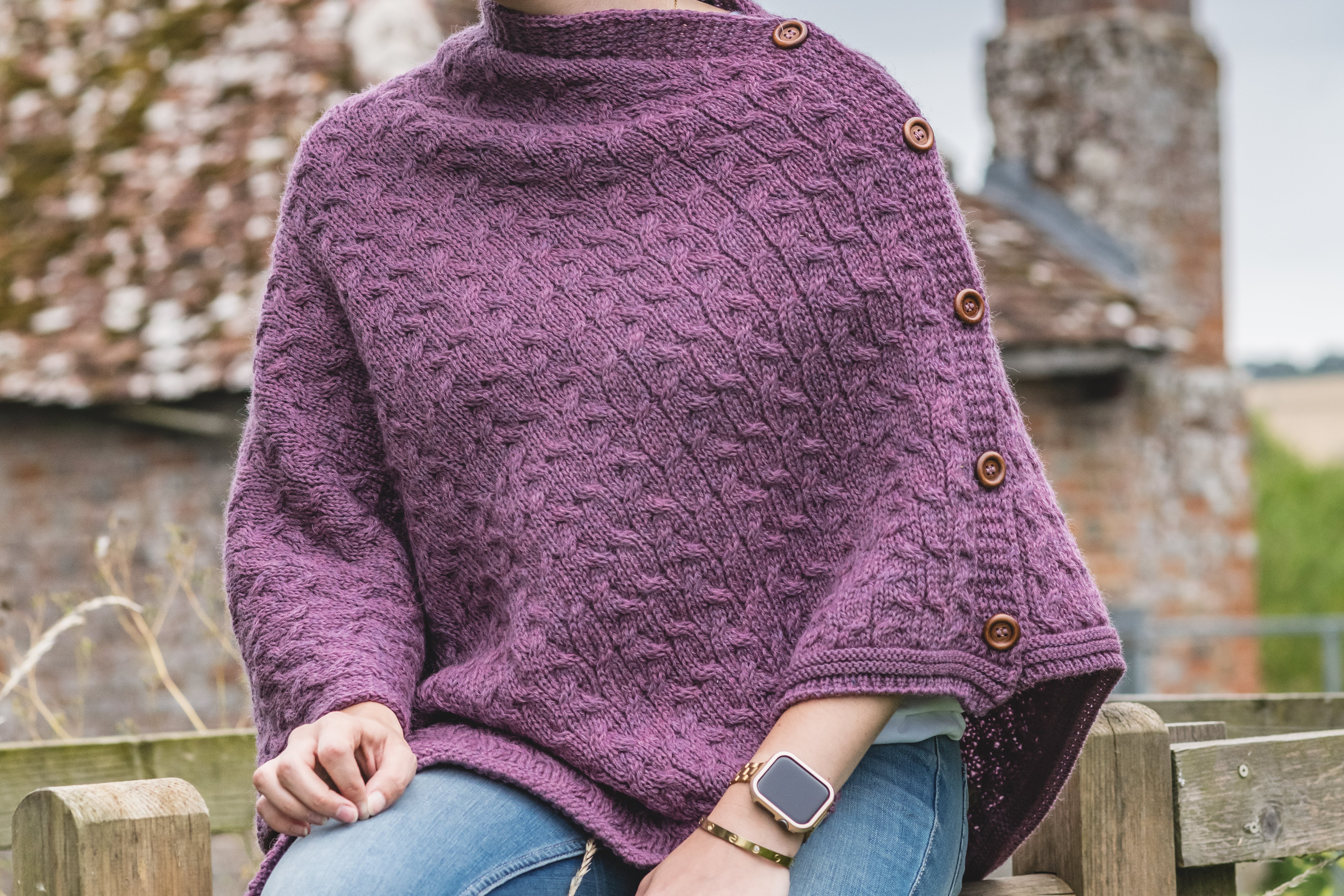 The Thorney - Two Way Knitted Poncho - Lupin - Image 3