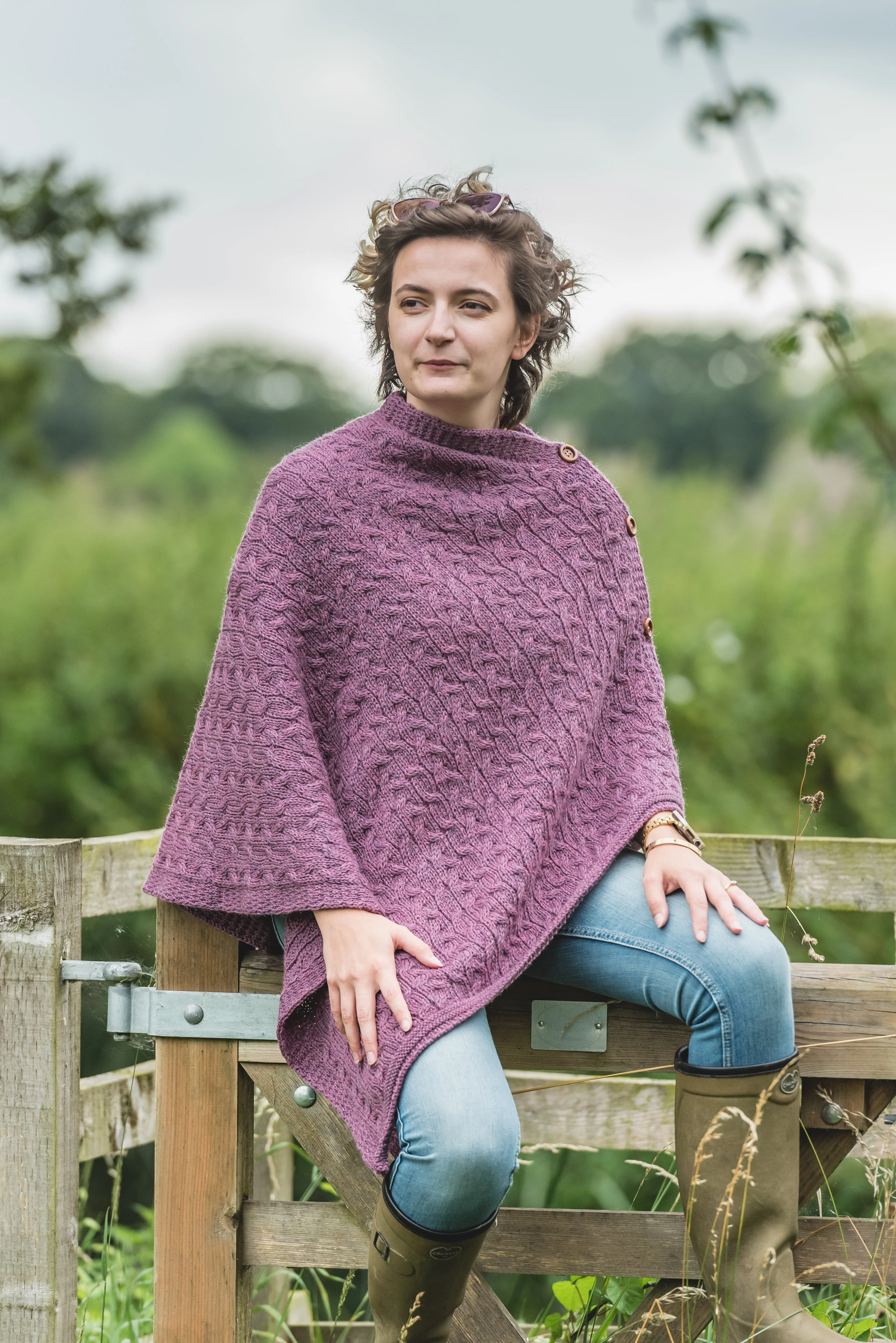 The Thorney - Two Way Knitted Poncho - Lupin - Image 4