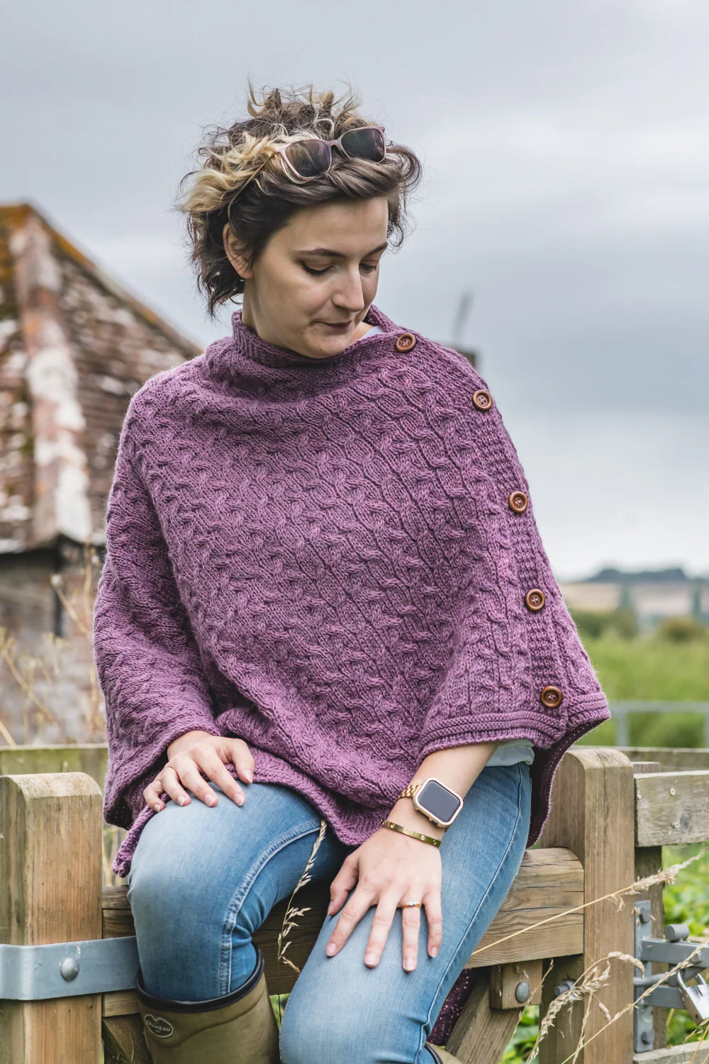 The Thorney - Two Way Knitted Poncho - Lupin - Image 7