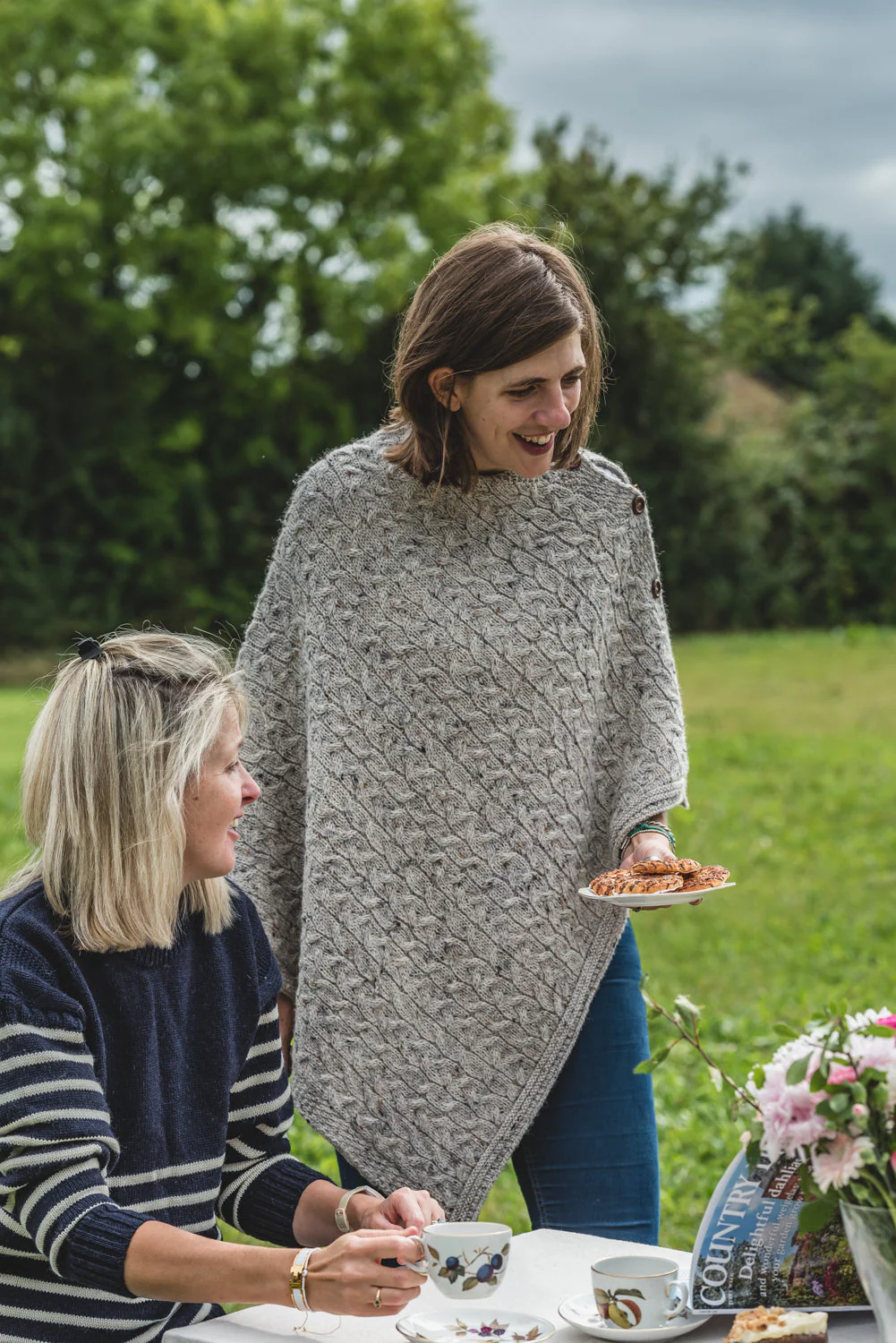 The Thorney - Two Way Knitted Poncho - Natural Mix - Image 3
