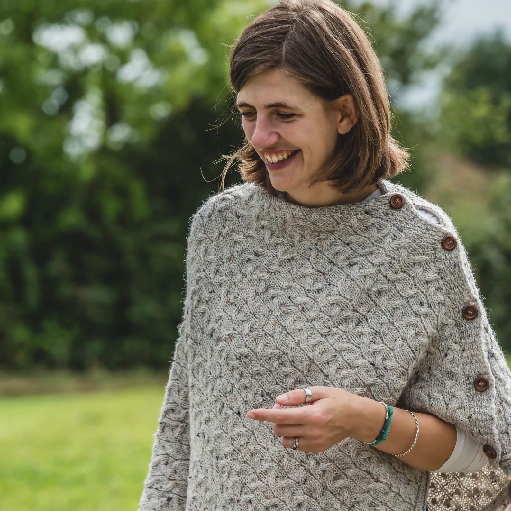 The Thorney - Two Way Knitted Poncho - Natural Mix - Image 6