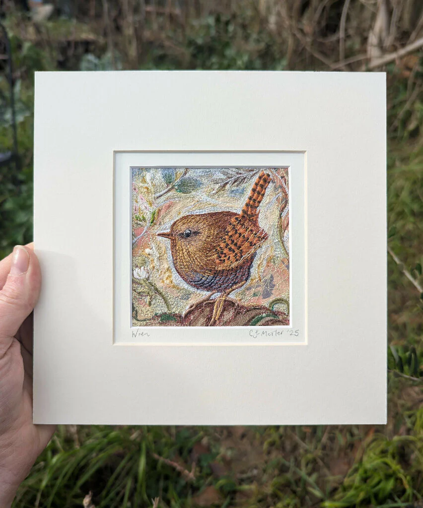 The Wren- Mounted Embroidery and Textile Collage - Image 2