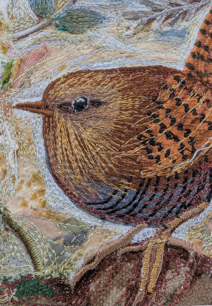 The Wren- Mounted Embroidery and Textile Collage - Image 3