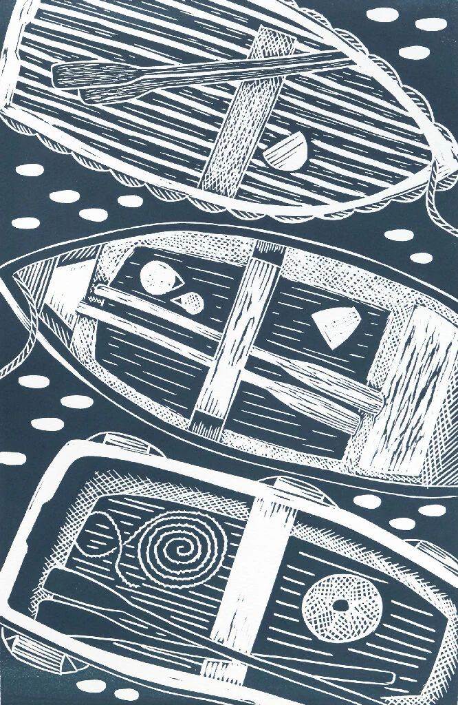 Three Boats, Coverack Lino Print - Image 3