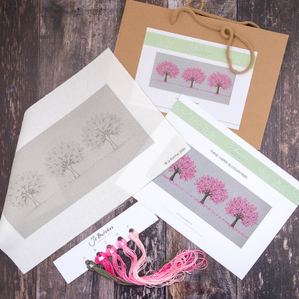 Embroidery Kit - Three Cherry Blossom Trees - Image 3