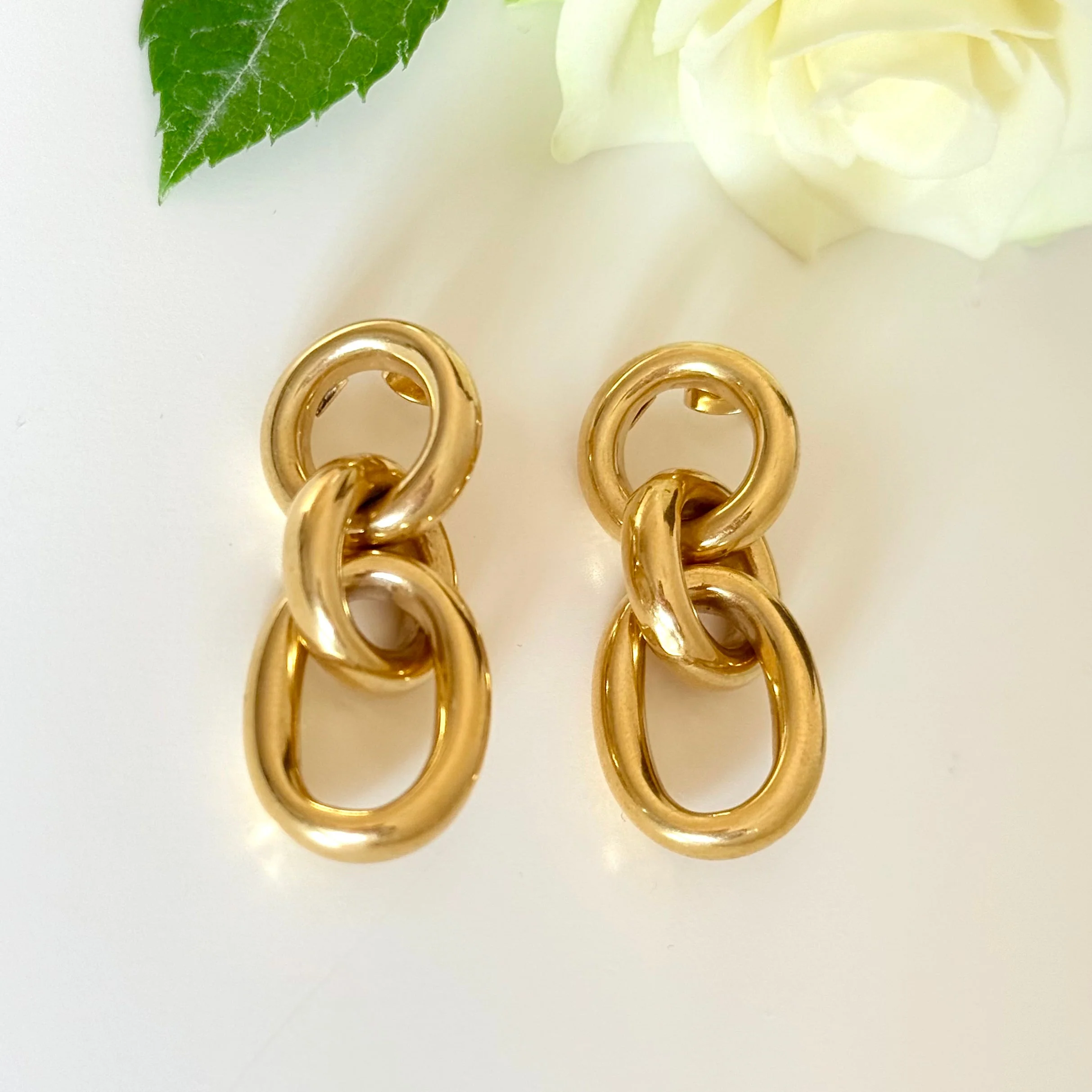 Three Small Interlinked Gold Plated Sterling Silver Oval Hoop Earrings - Image 4