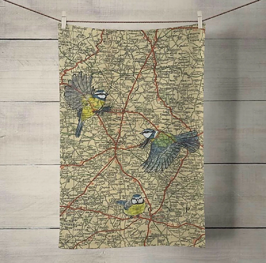 Tits on the Wold Cotton Tea Towel - Image 3