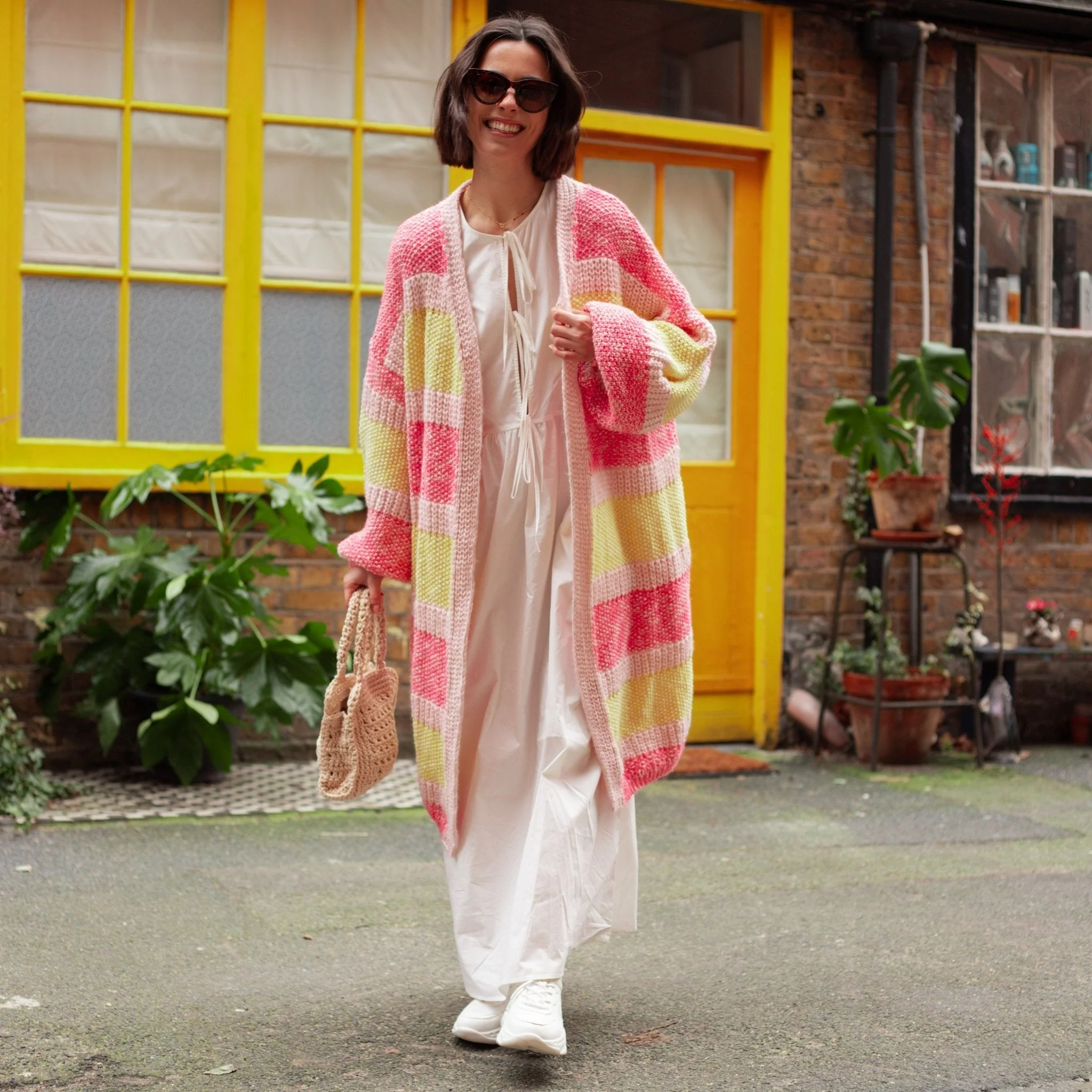 Tracy Stripe Balloon Sleeve Midi Cardigan - Pink - Image 10