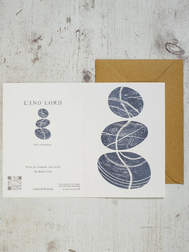 Trio of Pebbles A6 Lino Print Greeting Card - Image 2