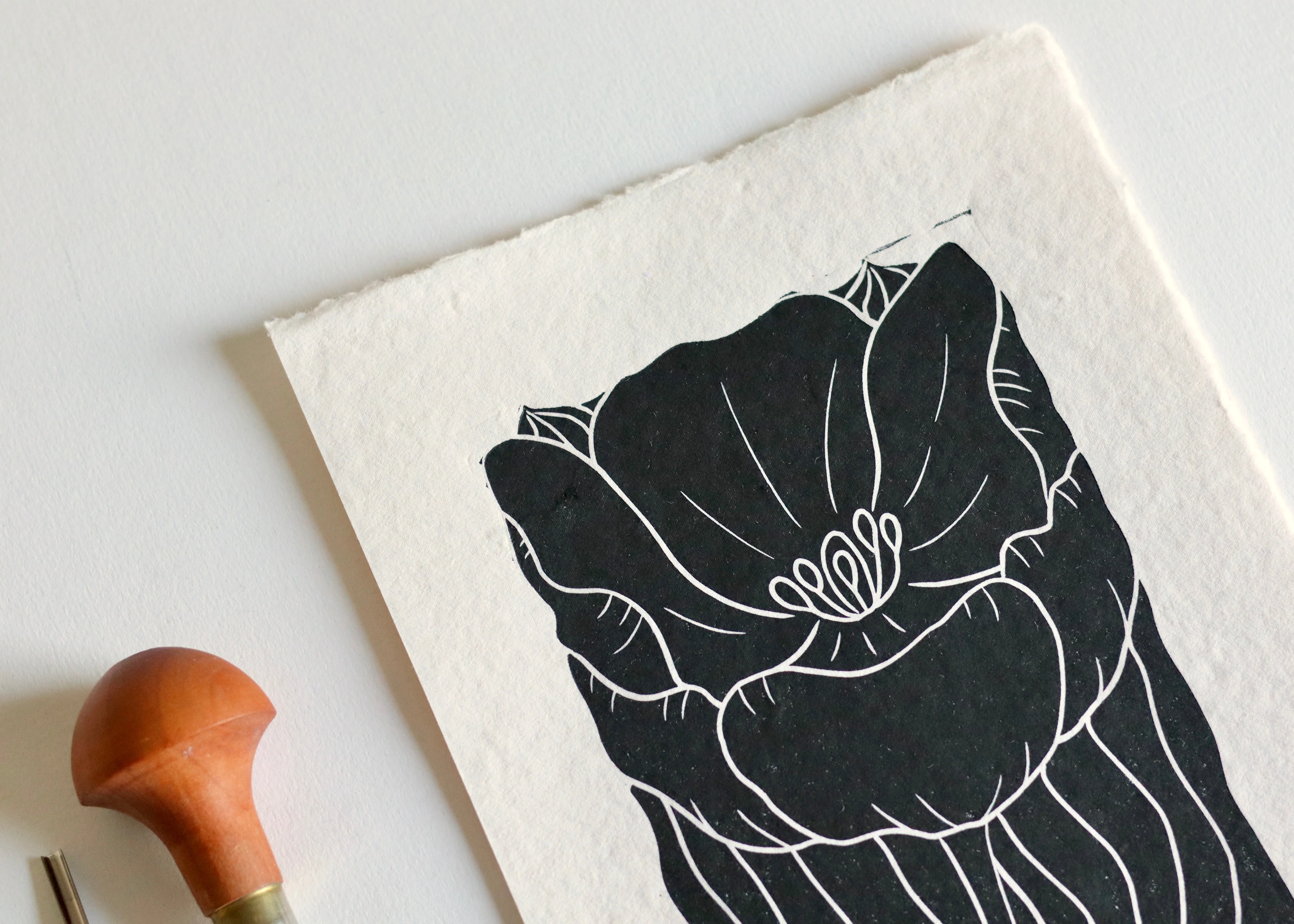 Tulip in Bloom Linocut Print | Handprinted A5 Art Print on Cotton Rag Paper - Image 4