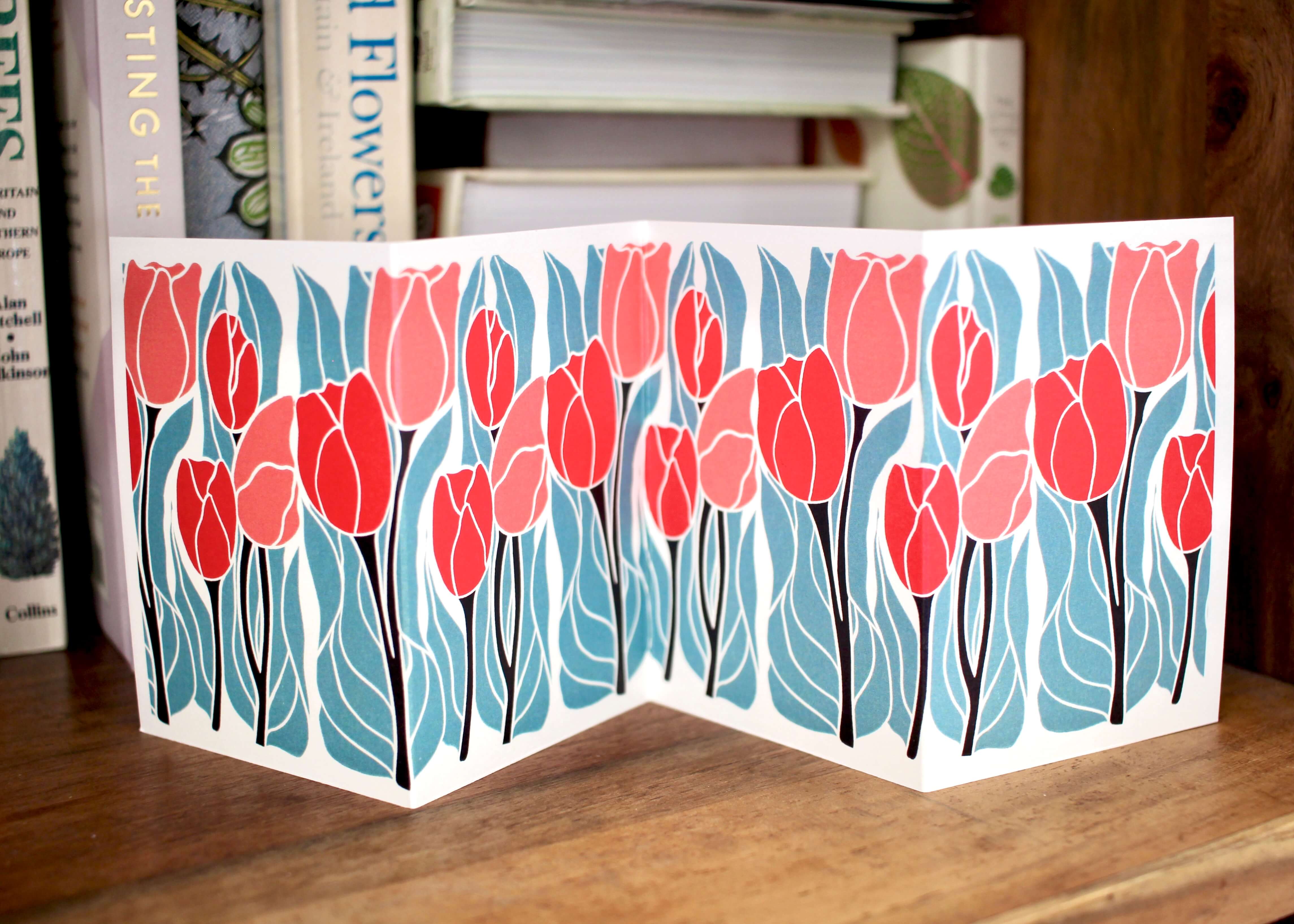 Tulips Linocut Concertina Card | Single Card & Envelope - Image 4