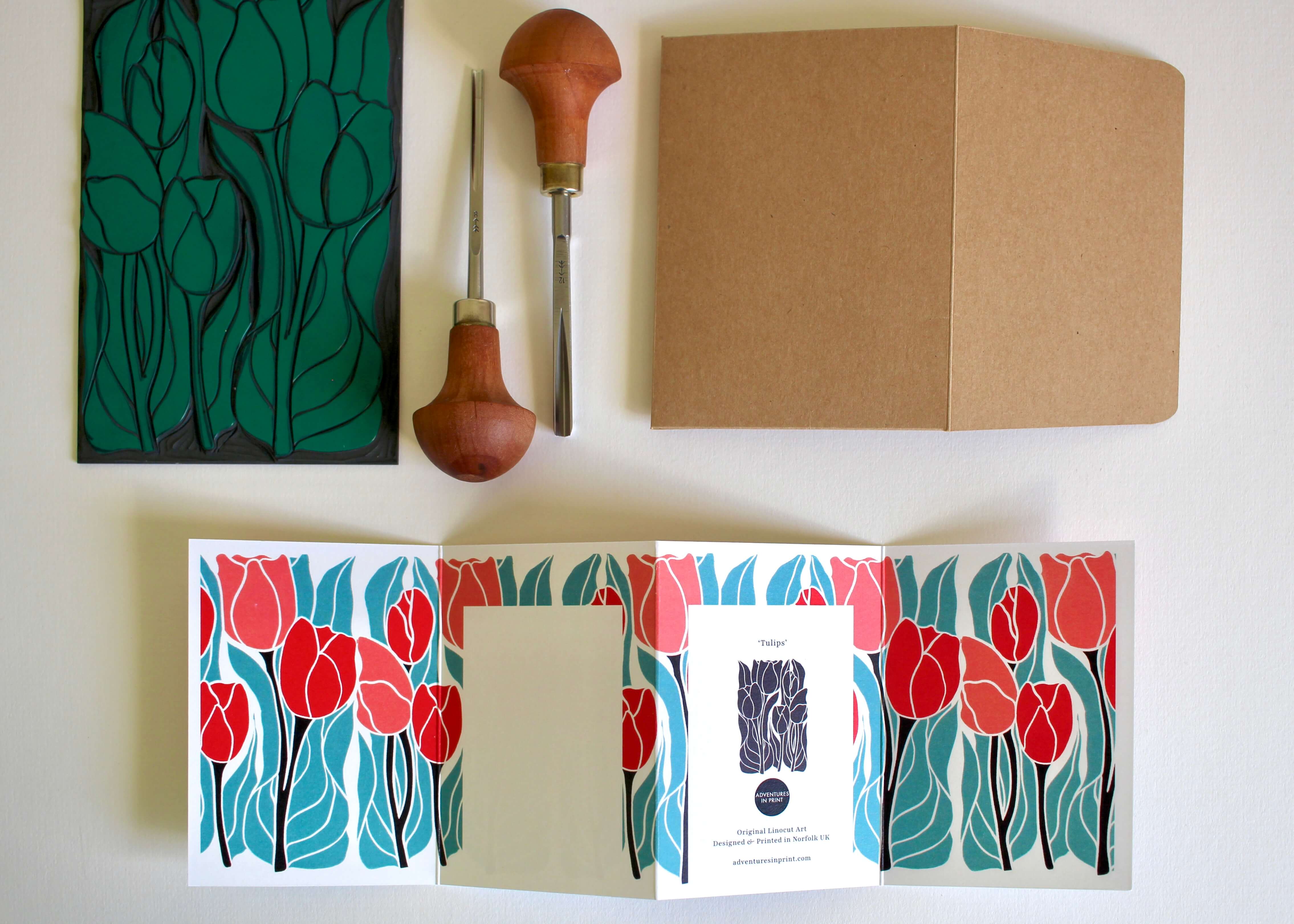 Tulips Linocut Concertina Card | Single Card & Envelope - Image 7
