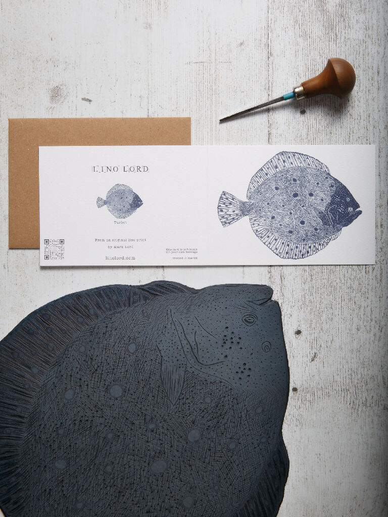 Turbot, A6 Lino Print Greeting Card - Image 2