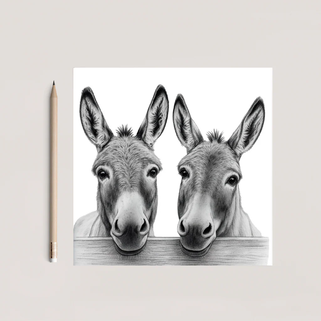 Two Donkeys Hand Drawn Card – Cute Countryside Farm Animal Illustration Greeting Card - Image 2