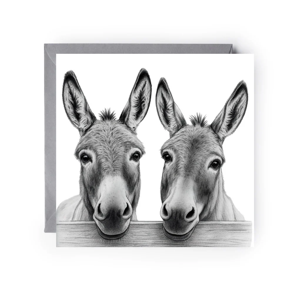 Two Donkeys Hand Drawn Card – Cute Countryside Farm Animal Illustration Greeting Card - Image 5