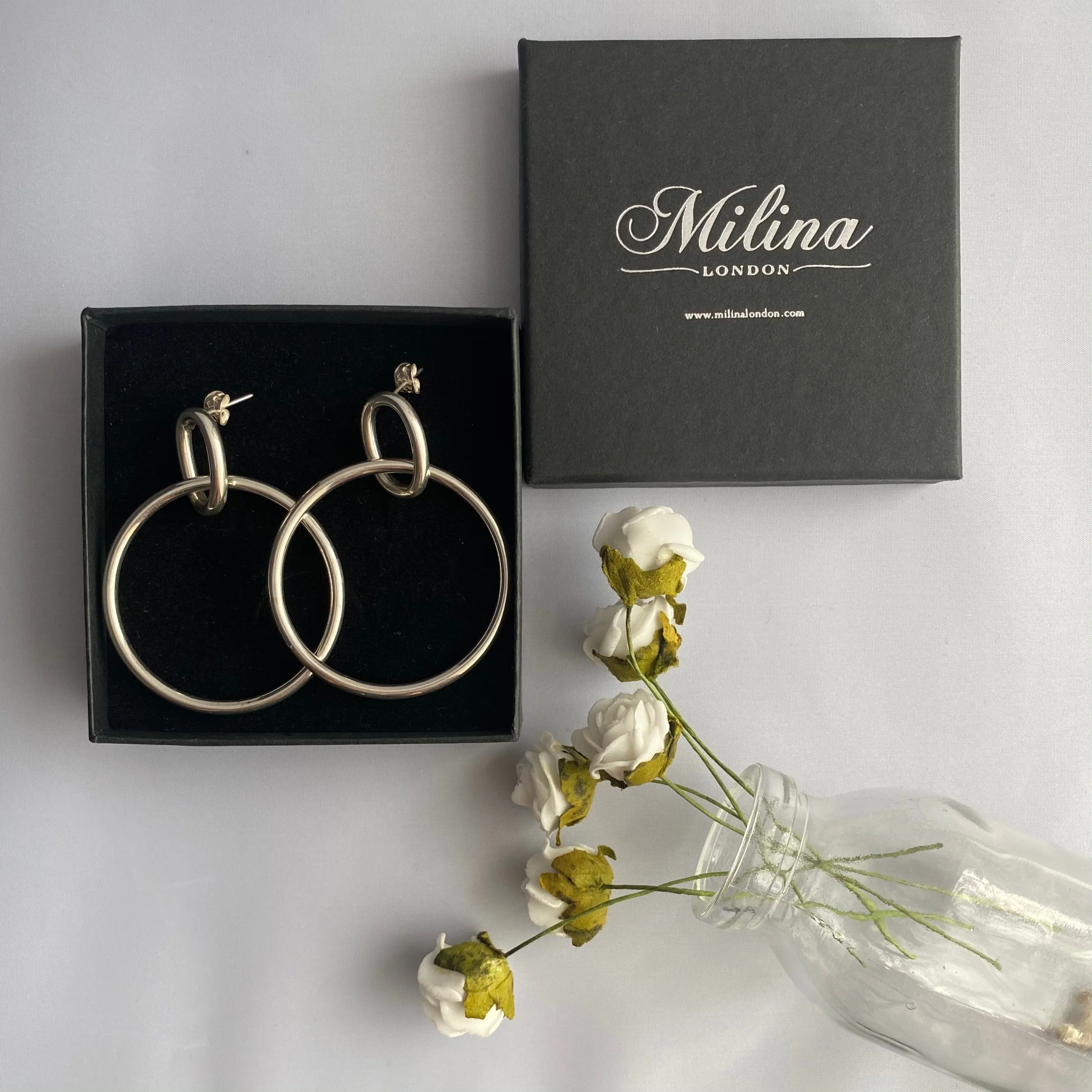 Two Interlinked Sterling Silver Hoop Earrings - Image 5