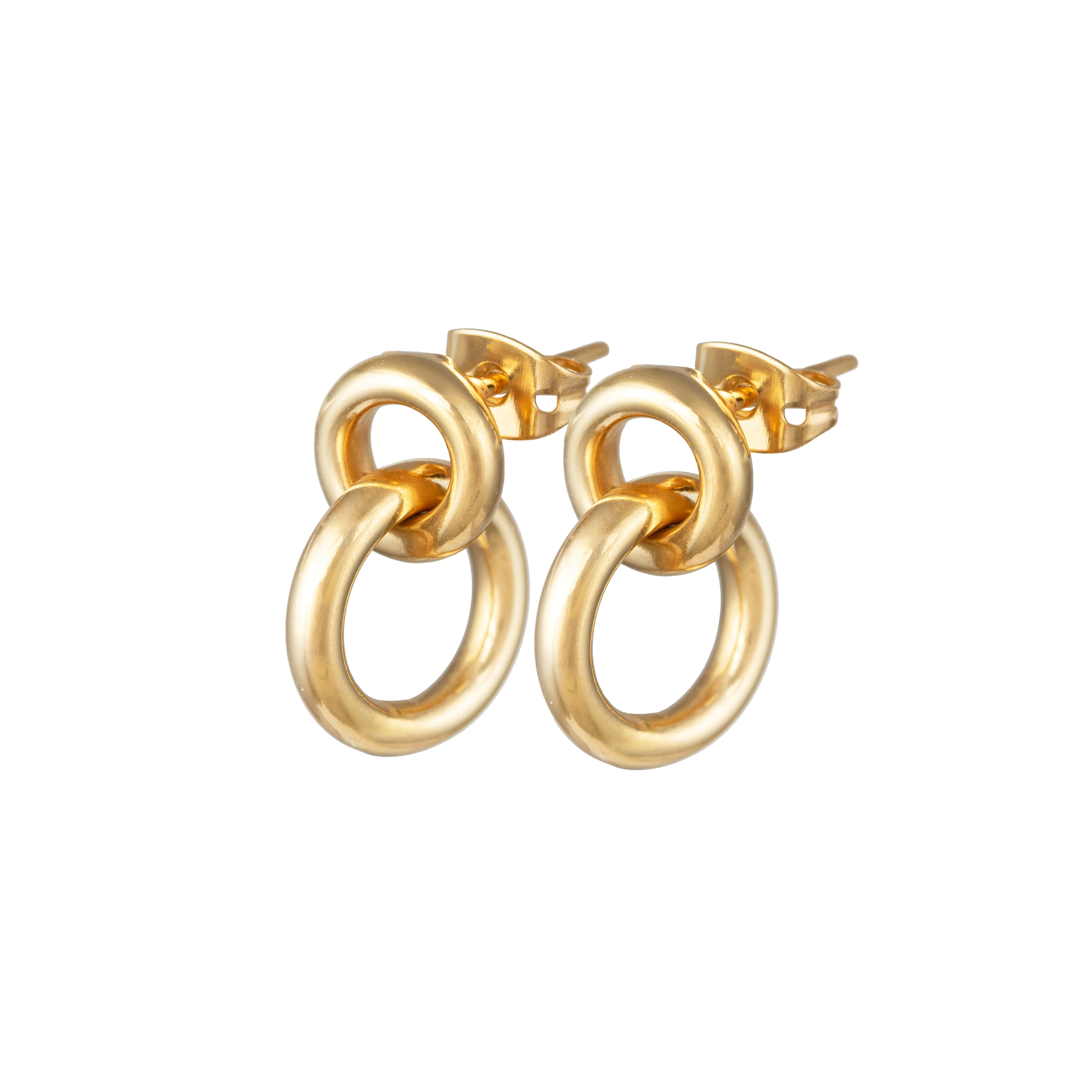 Two Small Interlinked Hoop 18k Gold Plated Sterling Silver Stud Earrings - Image 2