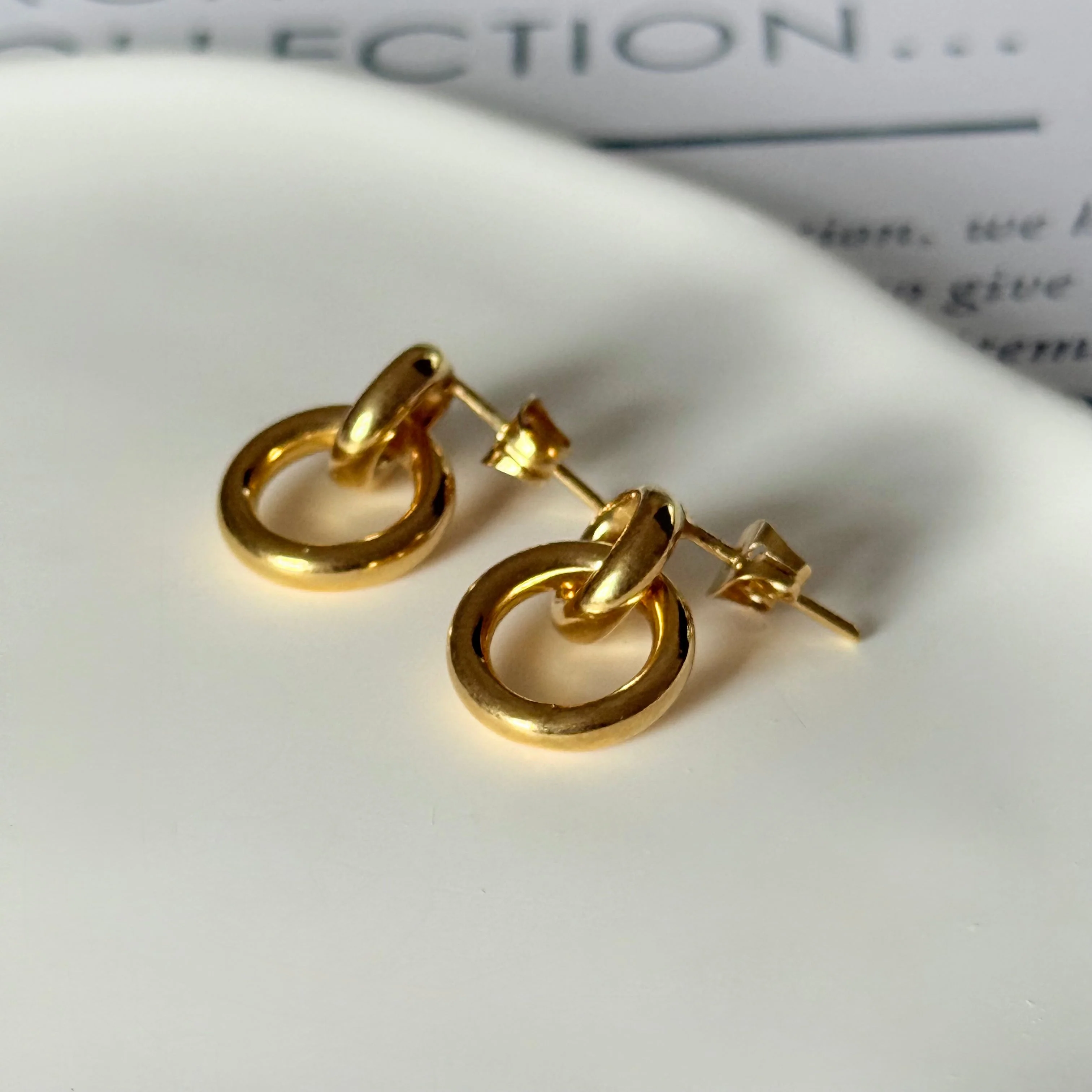 Two Small Interlinked Hoop 18k Gold Plated Sterling Silver Stud Earrings - Image 3