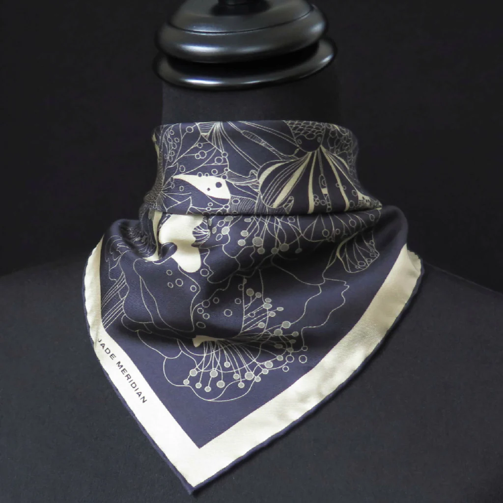 Hand Rolled Silk Scarf | Pure Silk Twill | Under the Snow Moon - Image 2