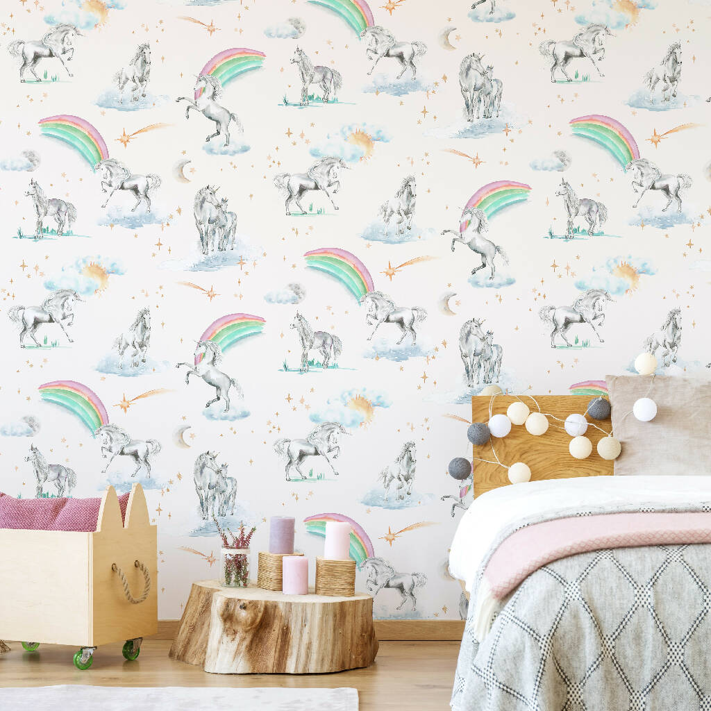 Unicorns and Rainbows Children's Wallpaper - Image 2