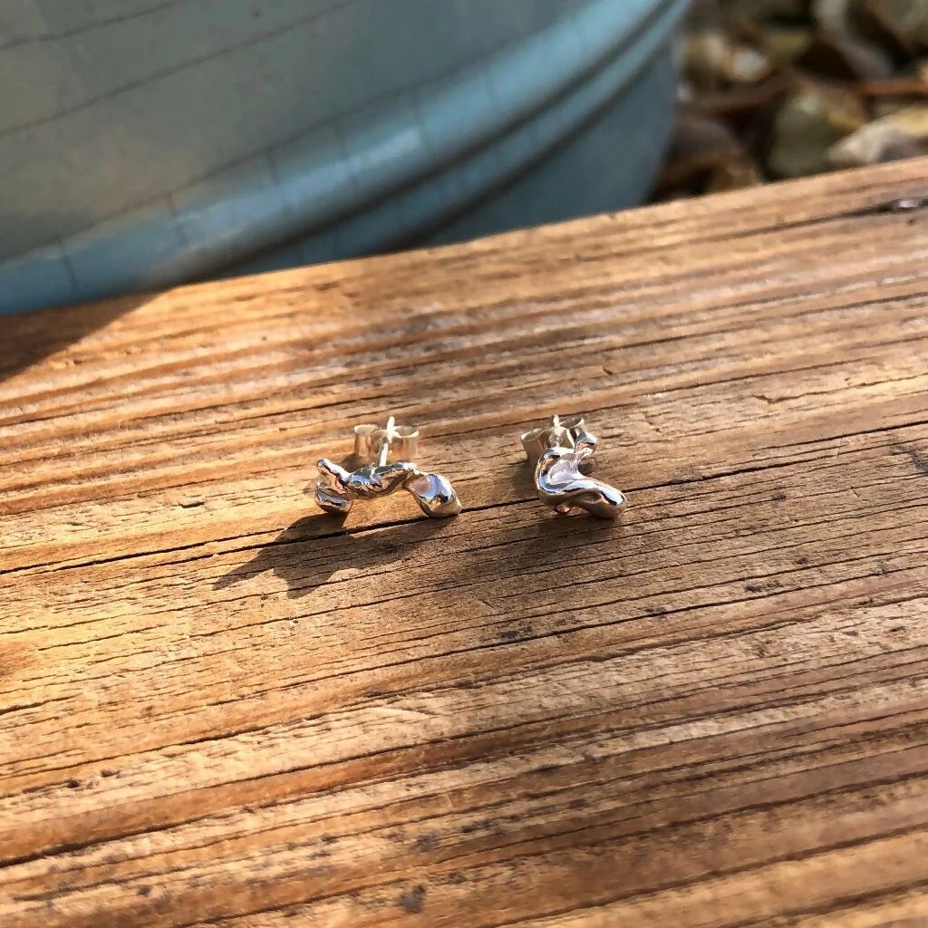 Unique Mismatched Recycled Sterling Silver Stud Earrings - Image 2