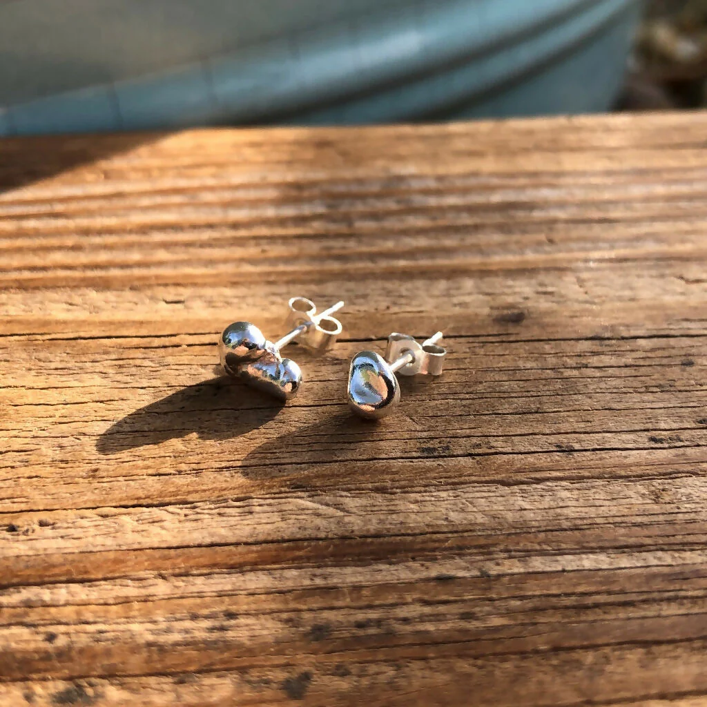 Unique Mismatched Recycled Sterling Silver Stud Earrings - Image 3