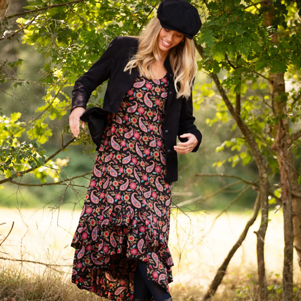 Victoria Midi Dress in Black Teardrop