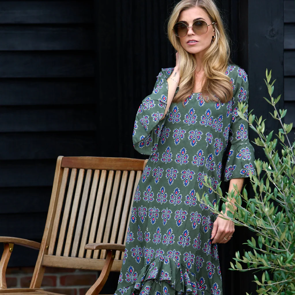 Victoria Midi Dress in Moss