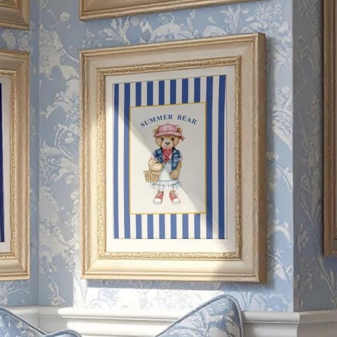 Vintage Bear Girl Striped Wall Art - Image 3