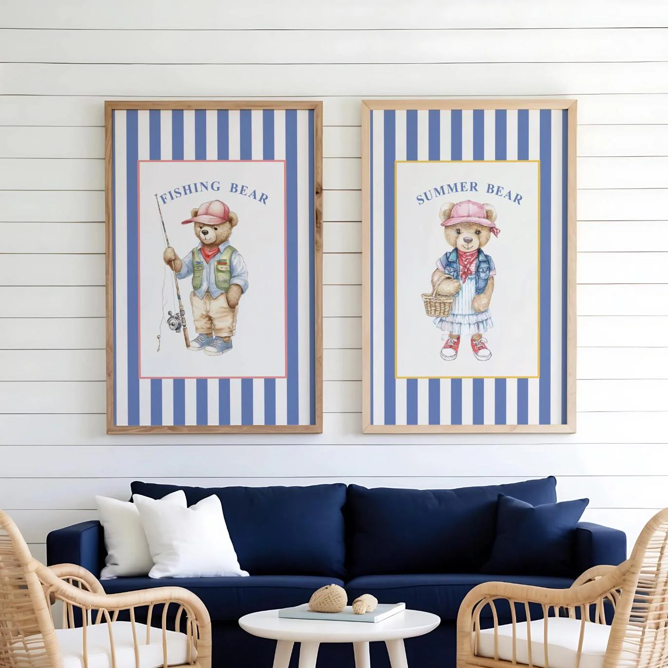 Vintage Bear Girl Striped Wall Art - Image 4