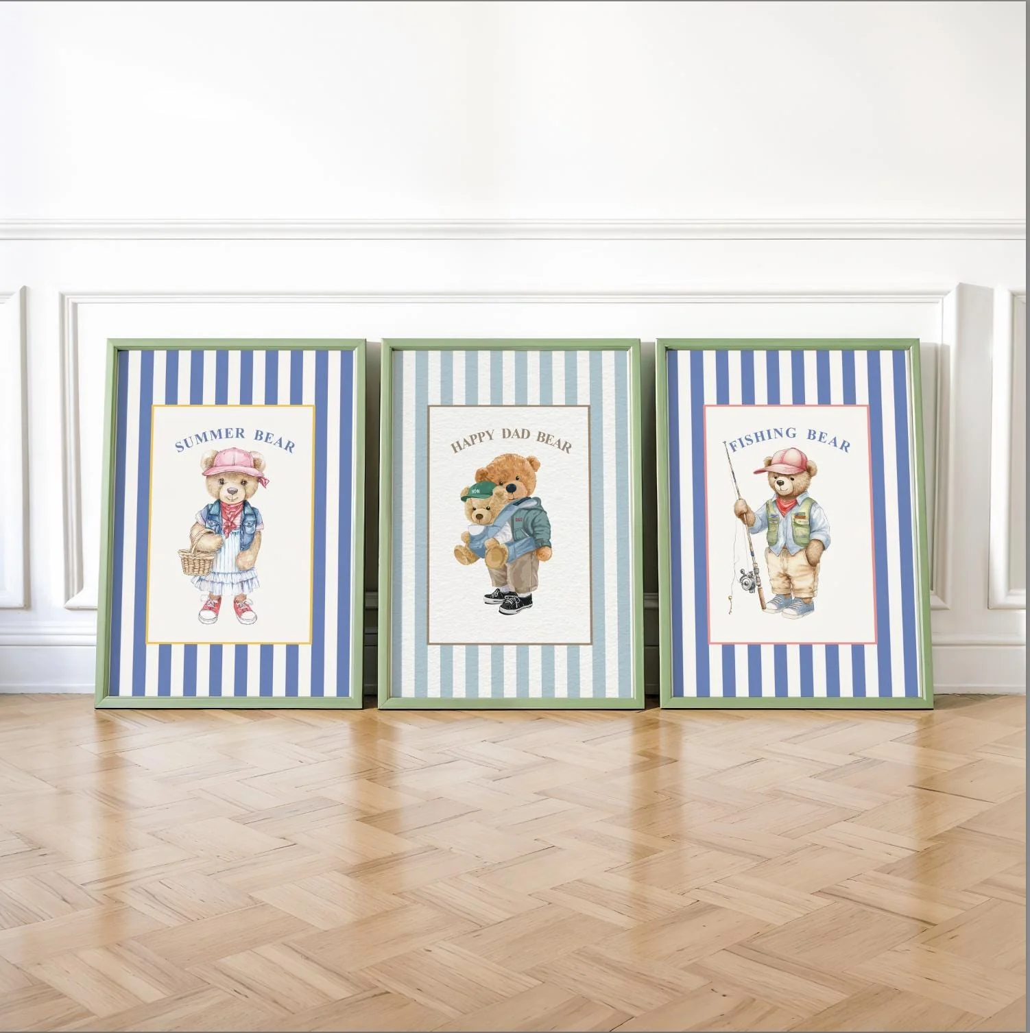 Vintage Bear Girl Striped Wall Art - Image 5