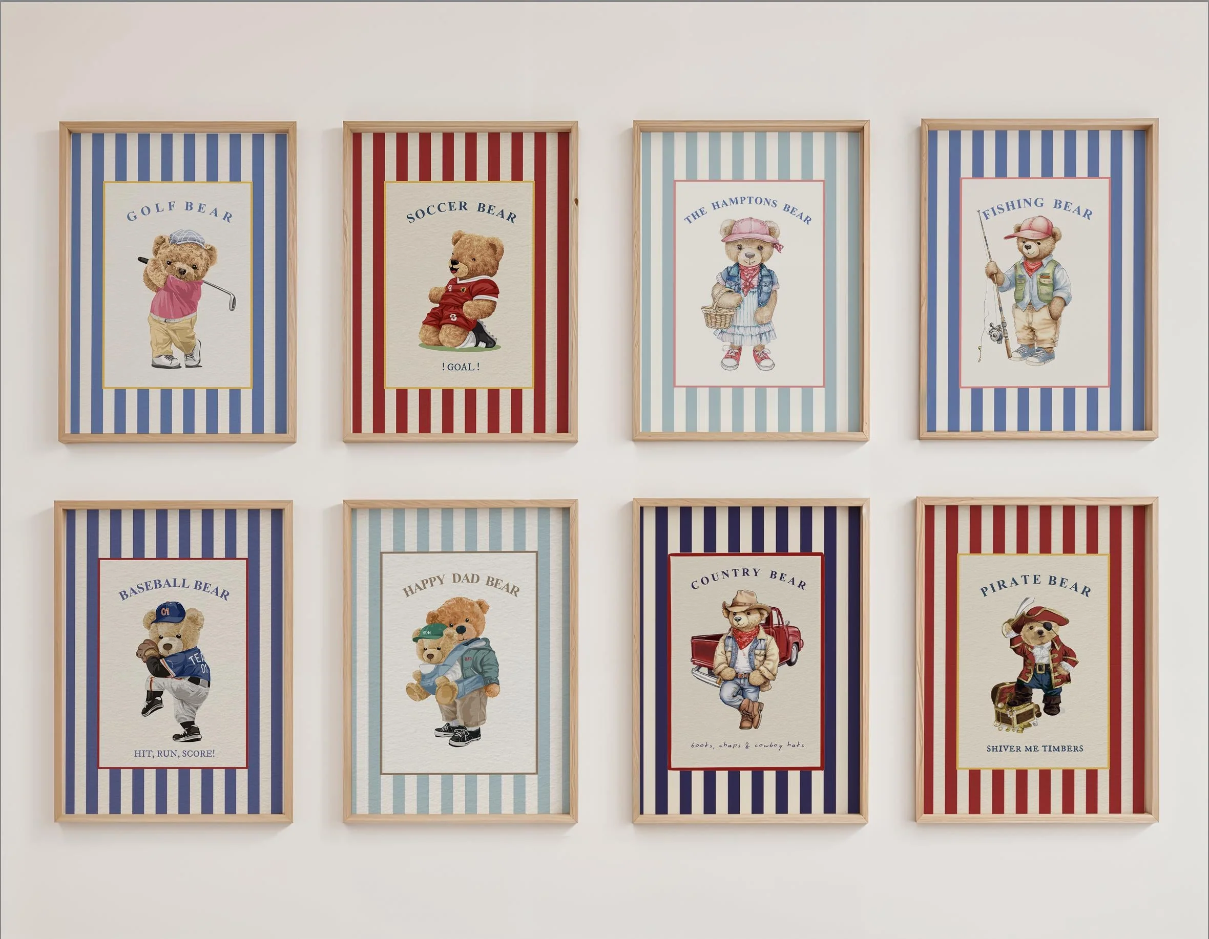 Vintage Bear Girl Striped Wall Art - Image 6