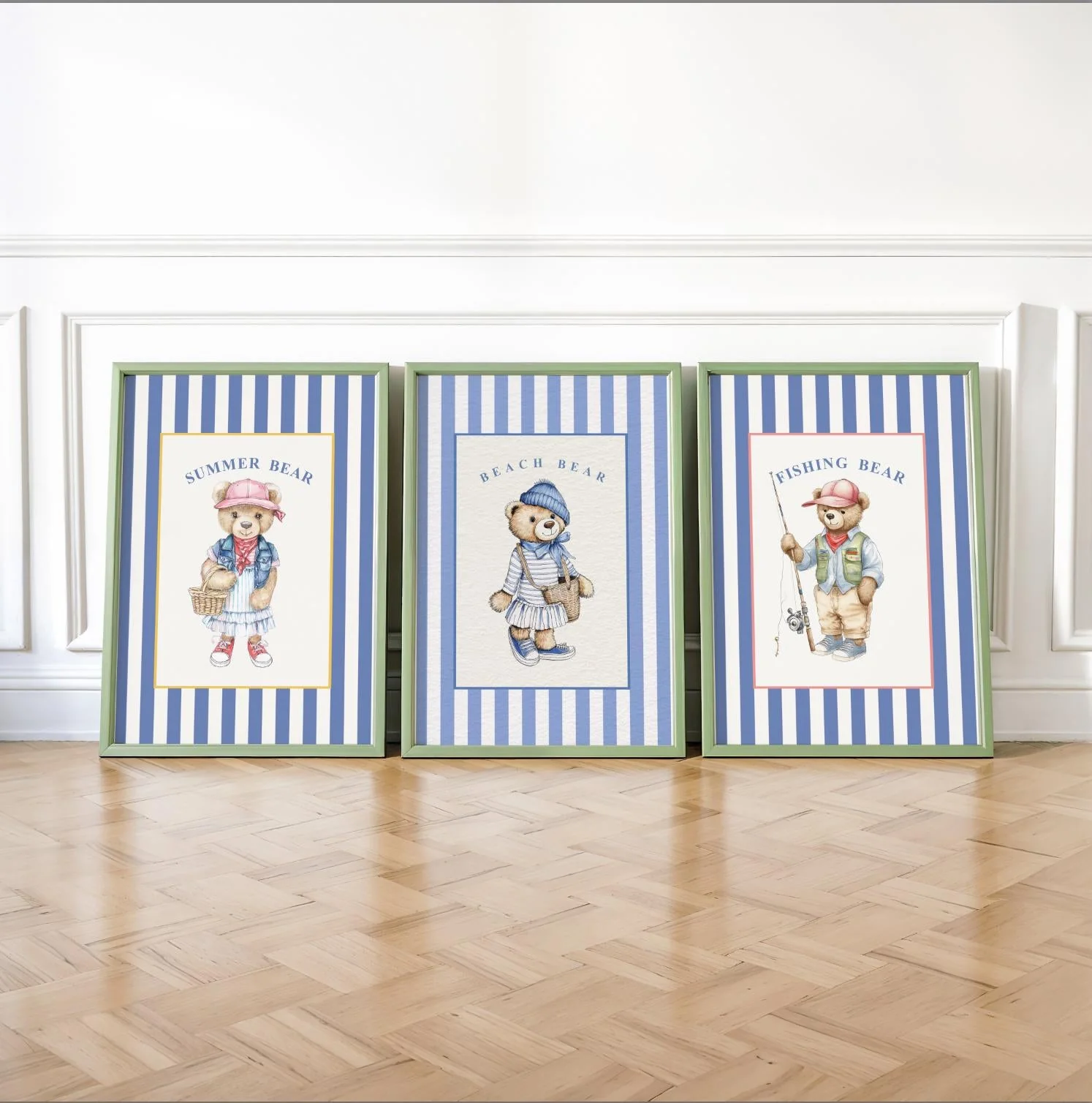 Vintage Bear Girl Striped Wall Art - Image 7