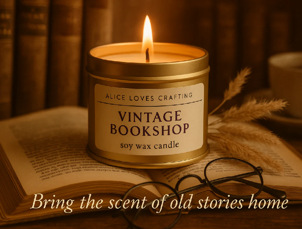 Vintage Bookshop Soy Wax Candle: Leather, Bergamot & Sandalwood in Gold Tin - Image 2