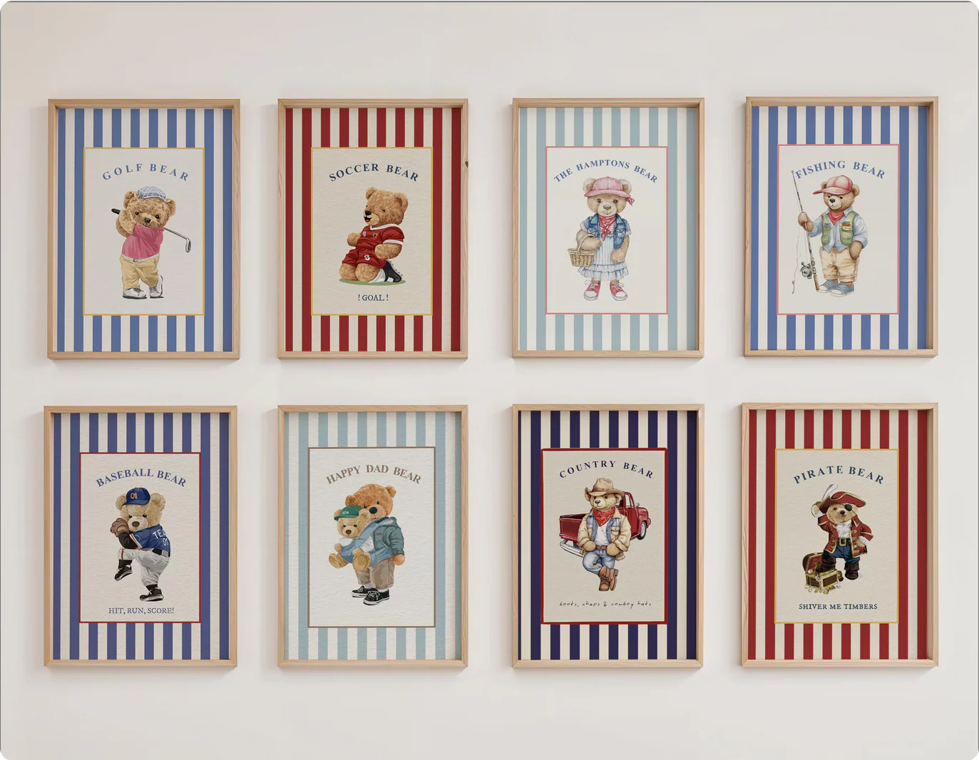 Vintage Striped Bear Print Football Soccer Bear Artwork - Image 7