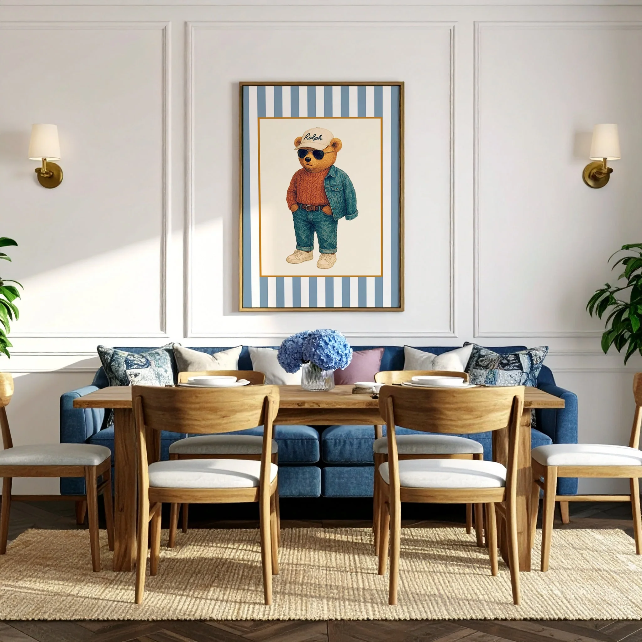 Vintage Striped Preppy Bear Print, Coastal Cape Cod Illustration, Hamptons Artwork - Image 2