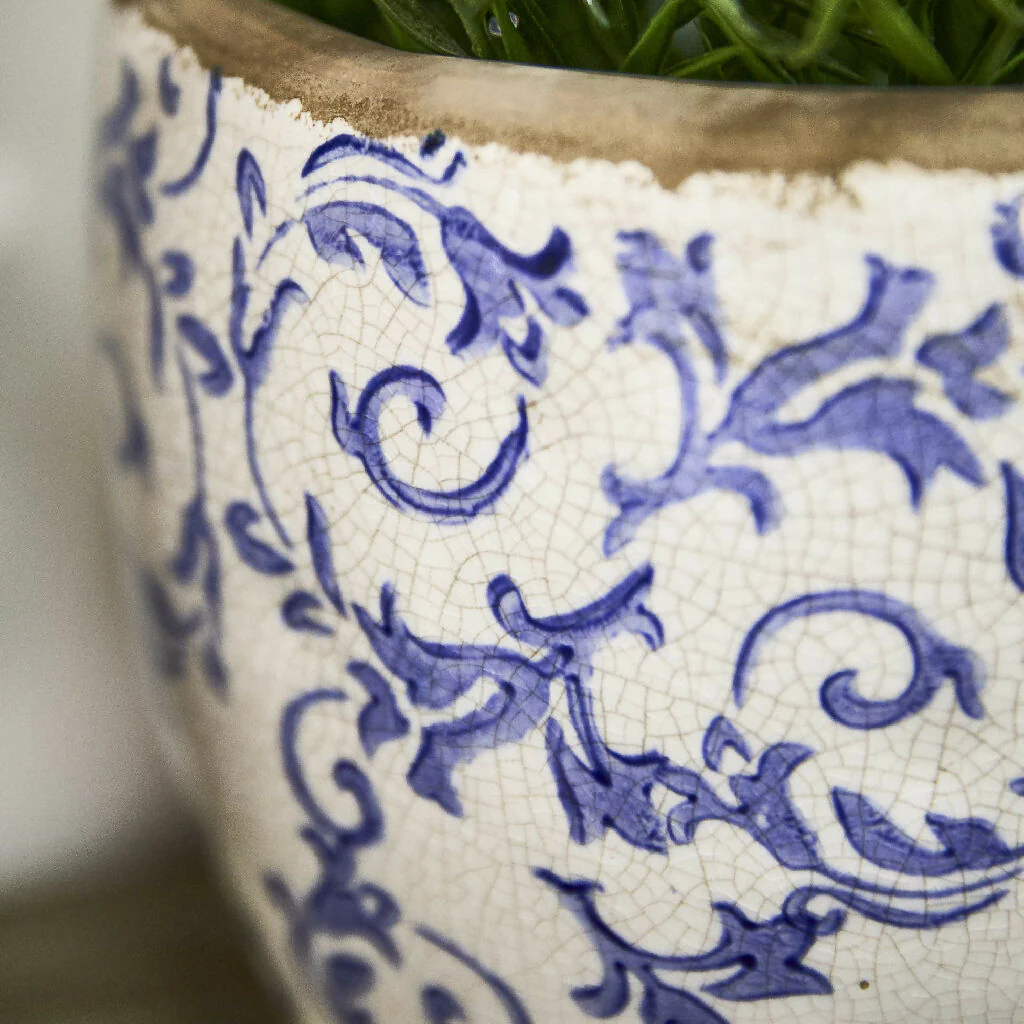 Vintage Style Solene Blue Botanical Indoor Outdoor Garden Planter - Image 2