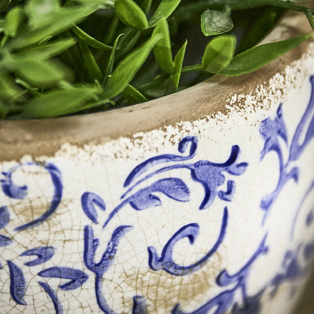 Vintage Style Solene Blue Botanical Indoor Outdoor Garden Planter - Image 3